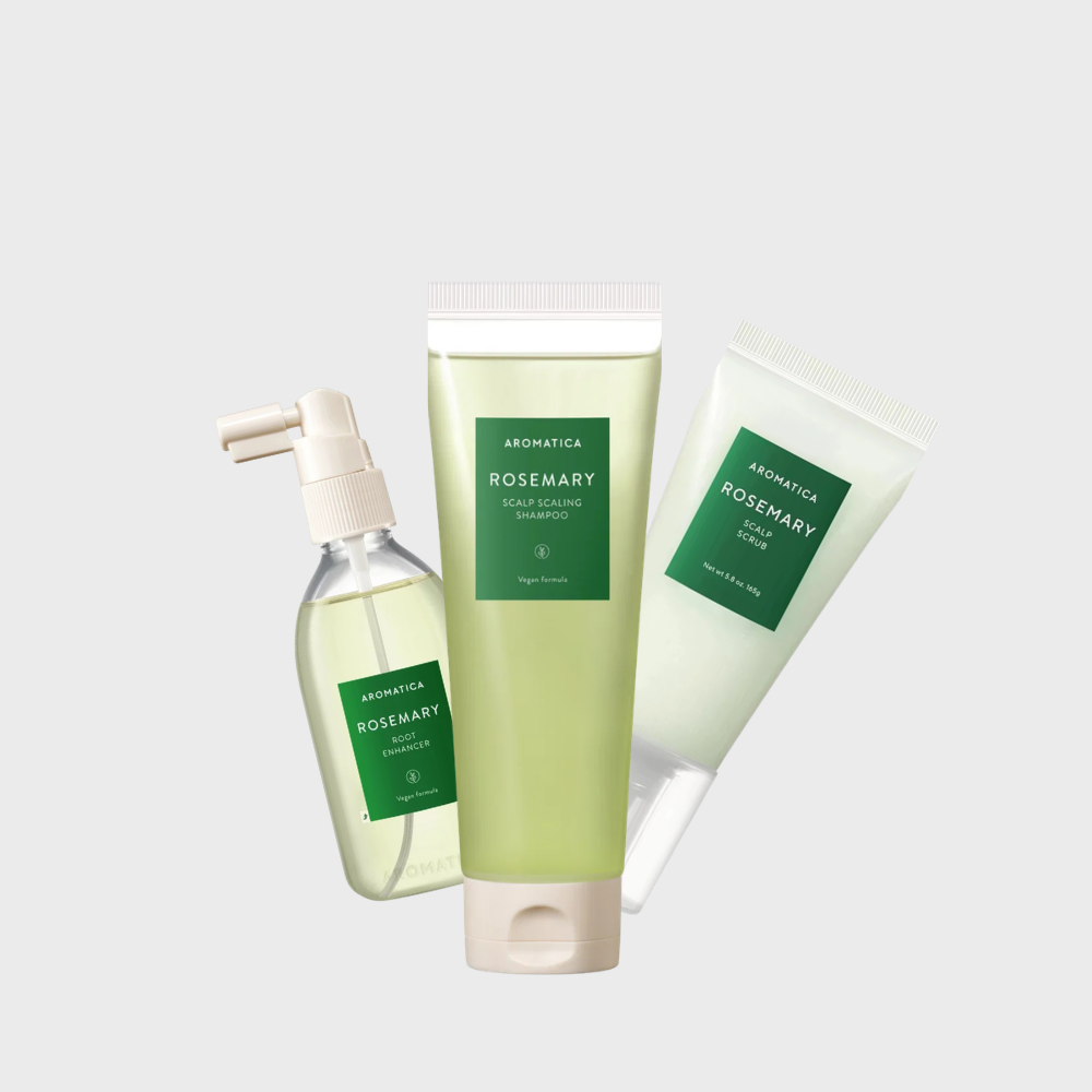 AROMATICA Rosemary Scalp Care Bundle – Shampoo, Scalp Scrub & Root Enhancer