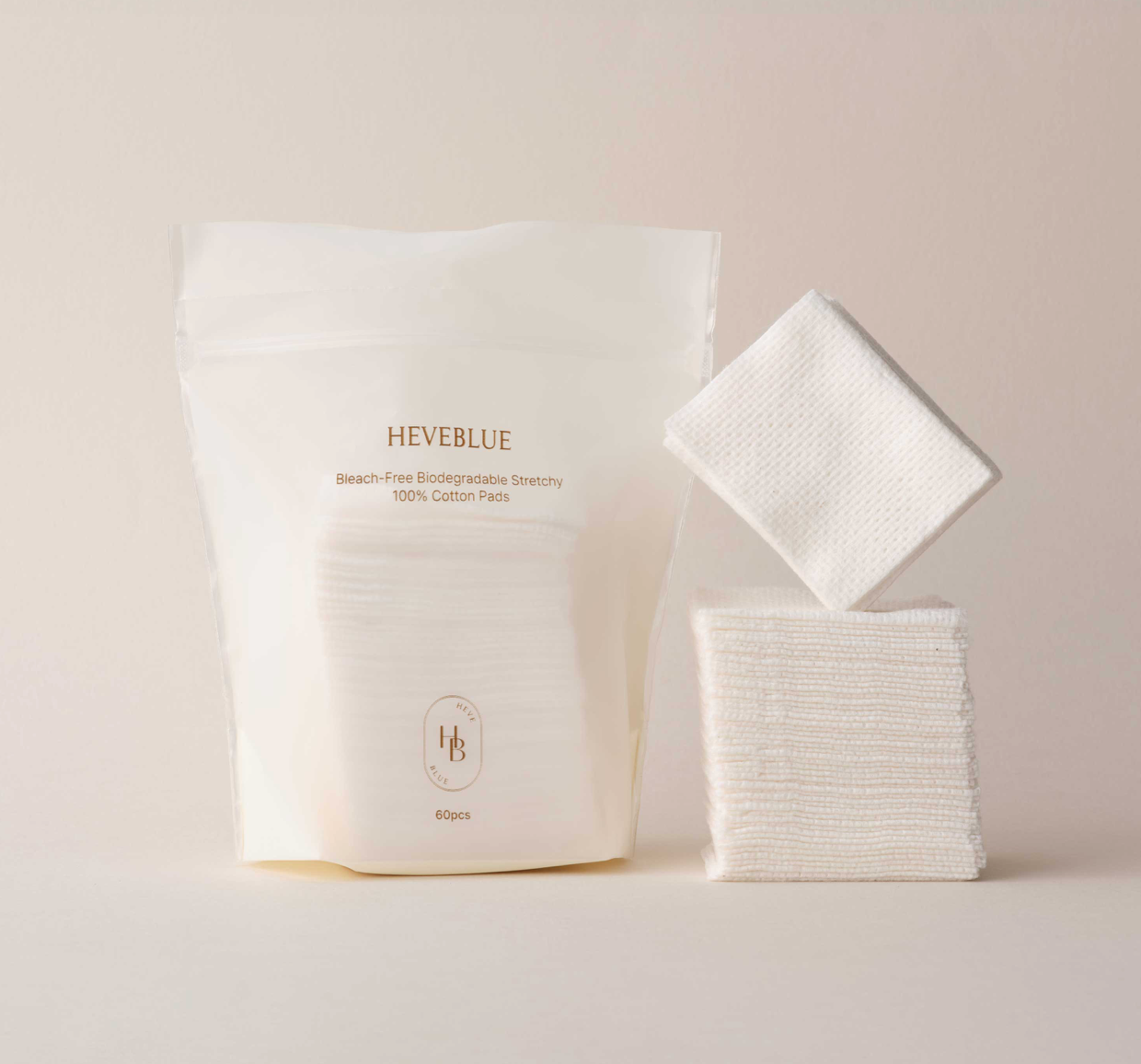 HEVEBLUE - Bleach Free Biodegradable Stretchy 100% Cotton Pads (60 dischetti)