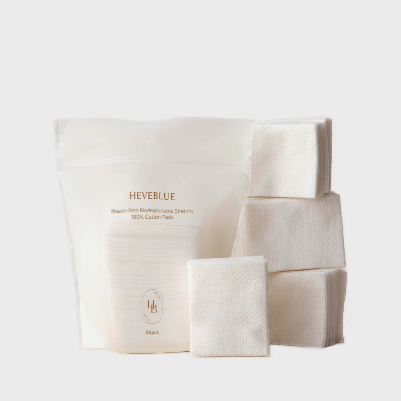 HEVEBLUE - Bleach Free Biodegradable Stretchy 100% Cotton Pads (60 dischetti)
